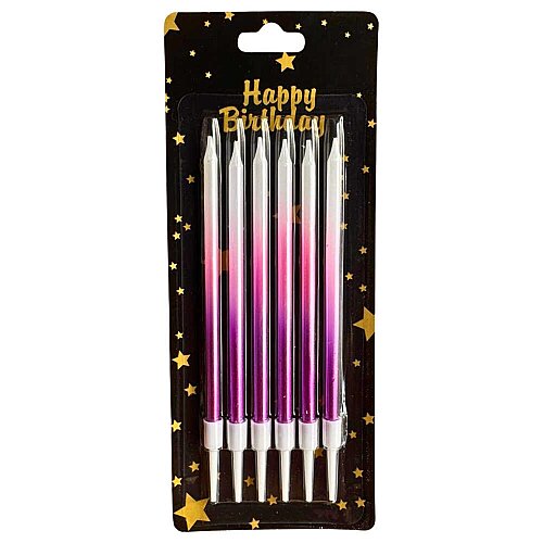 6'lı İnce Pembe Renk Pasta Mumu 12,5 cm - 1