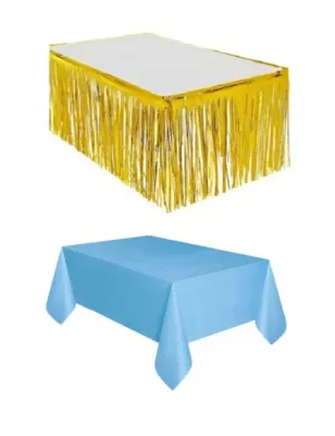 Gold Metalize Masa Eteği + Plastik Mavi Masa Örtüsü - 1